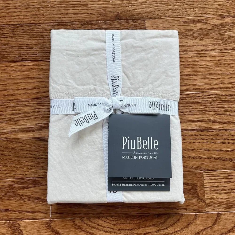 PiuBelle Portugal Cream Cotton Percale Pillowcases Set of 2 Standard Piu Belle
